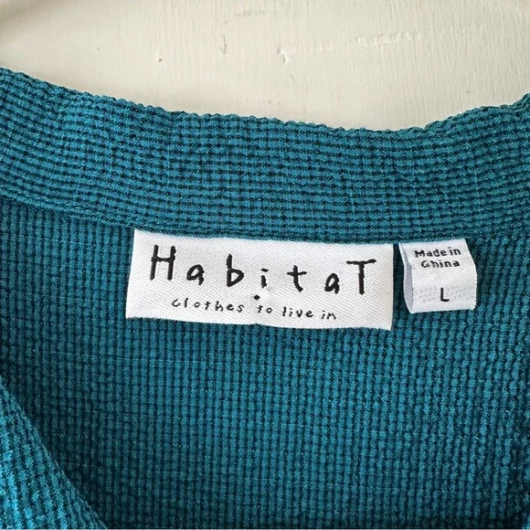 Habitat Textured Button-Up Swing Top Sz L Teal Blue - Picture 3 of 10